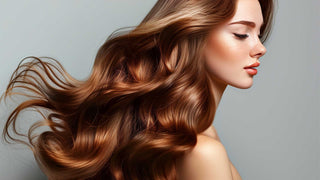 Kostume Rio de Janeiro USA - Woman with long, wavy brown hair against a gray background