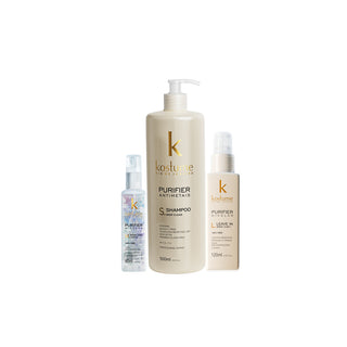 Purifier Micellar Set: Anti Metals clarifying shampoo, micellar liquid hair mask and 12-in-1 leave-in spray from Kostume Rio de Janeiro